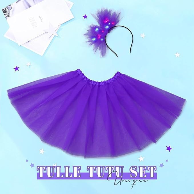 TWINKLEDE Women Tutu Skirt with Led Headband Classic 4 Layered Tutus Christmas Costume Skirts for Adult - Image 3